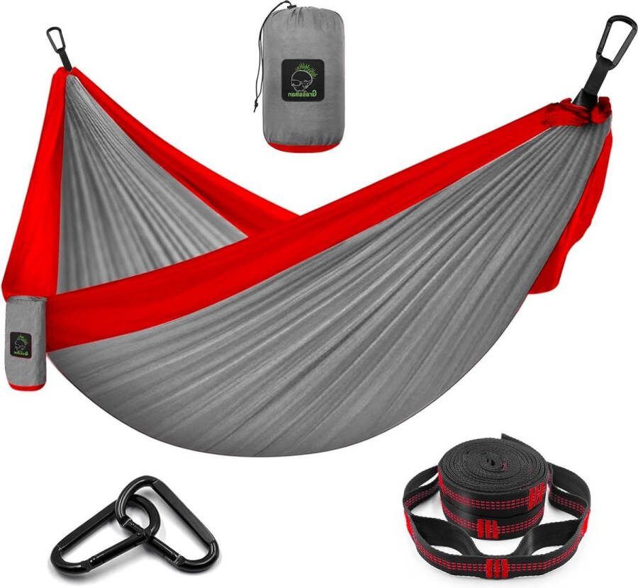 Outdoor ultralicht hangmatten dubbele hangmat voor 2 personen draagbaar en 300 x 200 cm met ophangset reishangmat voor trekking en fietstocht