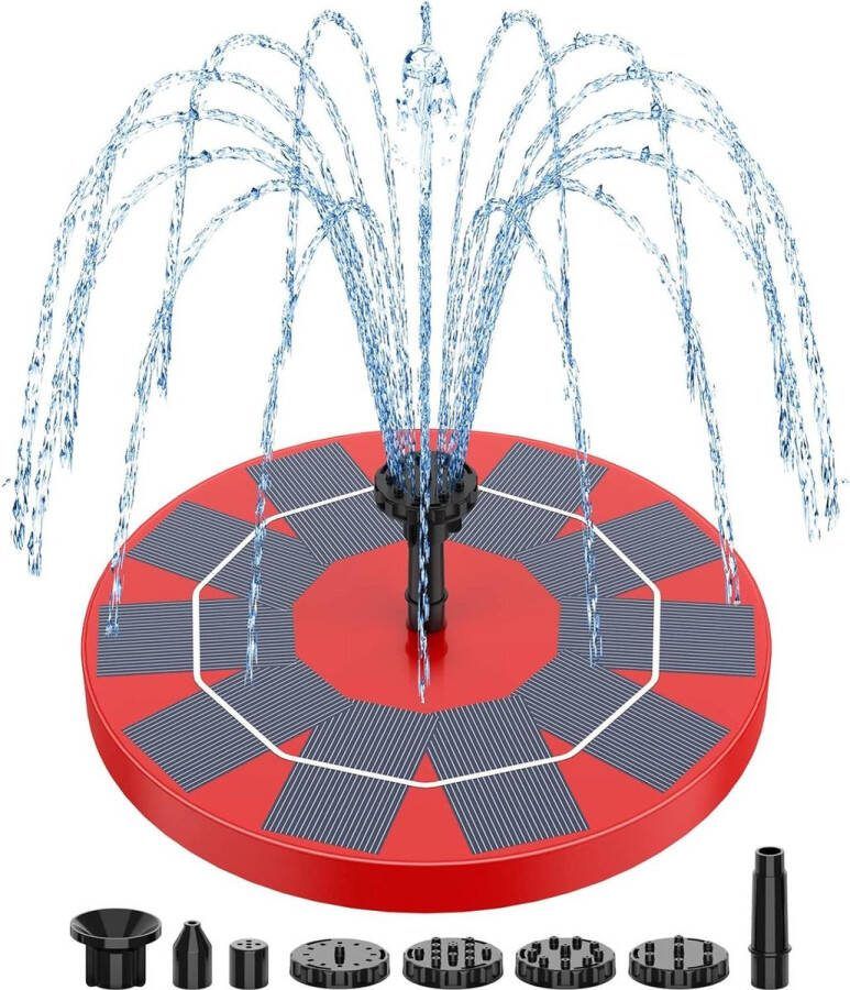 Outdoor Zonne-energie Tuinfontein met 3W Solar Water Fontein en 6 Sproeiers 180mm Zonnepaneel 1200mAh Batterij Vogelbad Aquarium Vijver Decoratie
