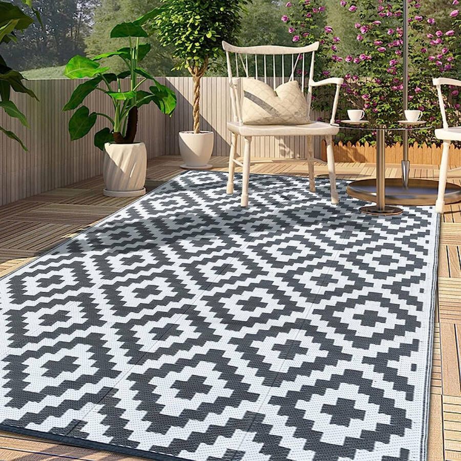 Outdoortapijt weerbestendig balkontapijt 120 x 180 cm waterafstotend uv-bestendig tapijt outdoor modern campingtapijt plastic gerecycled buitentapijt barbecue picknick grijs omkeerbaar tapijt