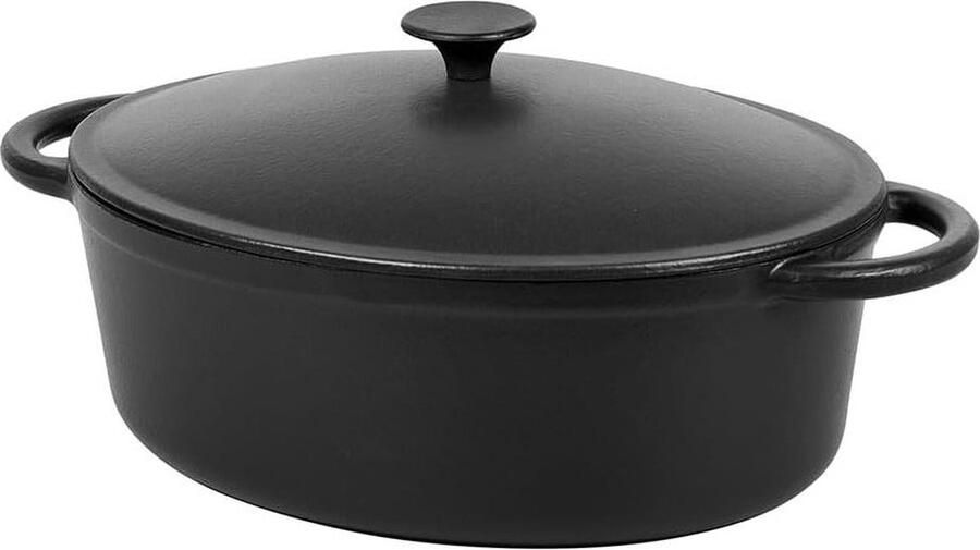 Ovale braadpan 65 liter L 32 cm voor binnen en buiten zwart geschikt voor alle warmtebronnen inclusief inductie ideaal voor 6 tot 8 gasten gegoten aluminium