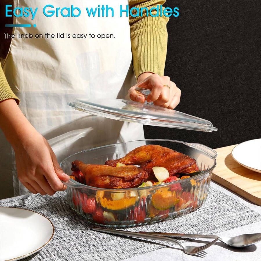 Ovale glazen braadpan met deksel 3 l borosilicaatglas grote ovale braadpan voor oven braadpan met deksel (31 × 21 5 × 13 cm)