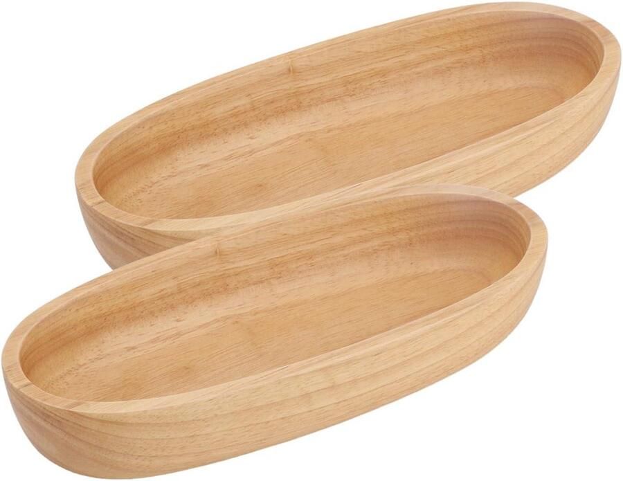 Ovale Houten Dienblad van Rubberhout voor Gebak en Fruit 2 stuks