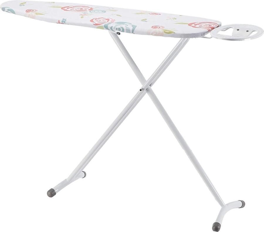 Ovale ijzeren strijkplank standaard klassiek design 109 x 35 cm wit bloempatroon
