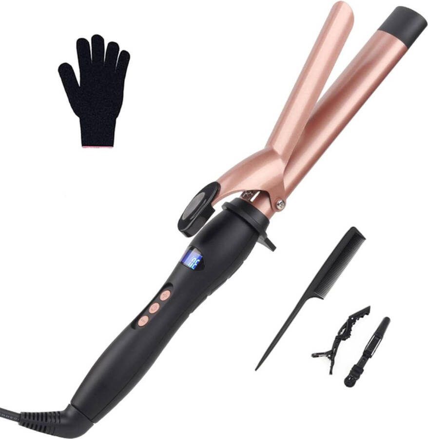 Ovale professionele keramische krultang LCD-display instelbare temperatuur handschoenen 32 mm krultang voor grote krullen en zachte golven