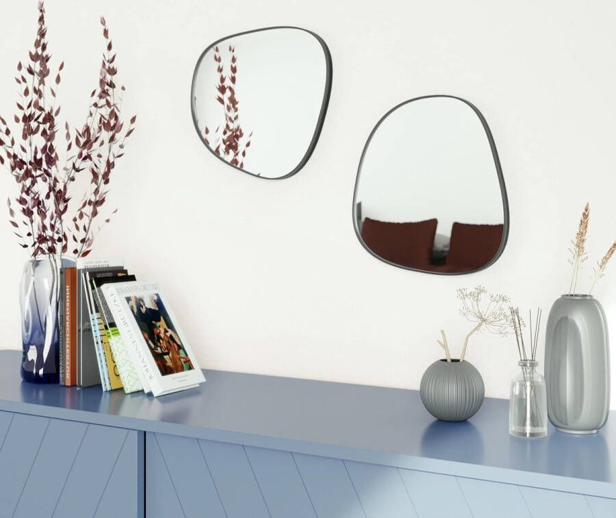 Ovale spiegel Adonis design wandspiegel hangende spiegel metaal zwart 32 x 30 cm