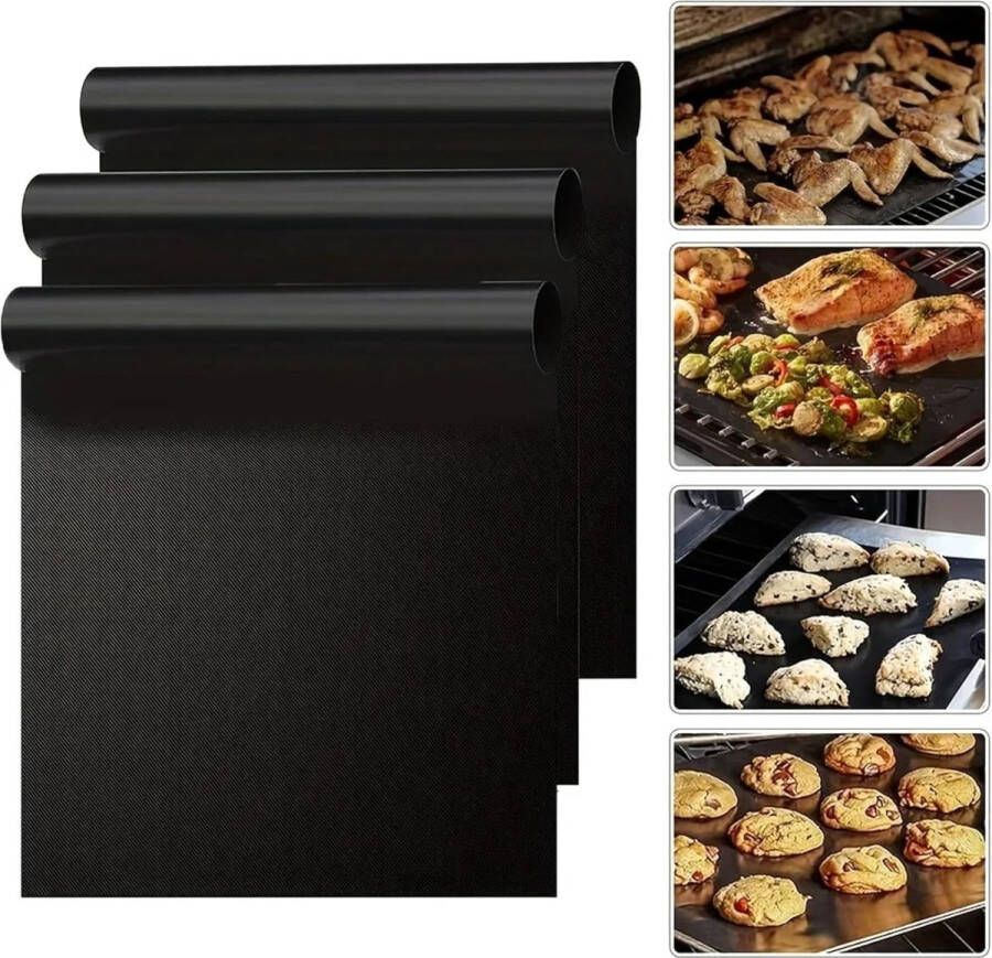 Ovenbeschermers Oven Liners Pack van 5-Non Stick Herbruikbare Oven Bakplaten Zwart Voor Gas Houtskool Elektrische Grill Matten Beste Gemakkelijk Te Schonen Vaatwasser Veilig (3 40 * 33)