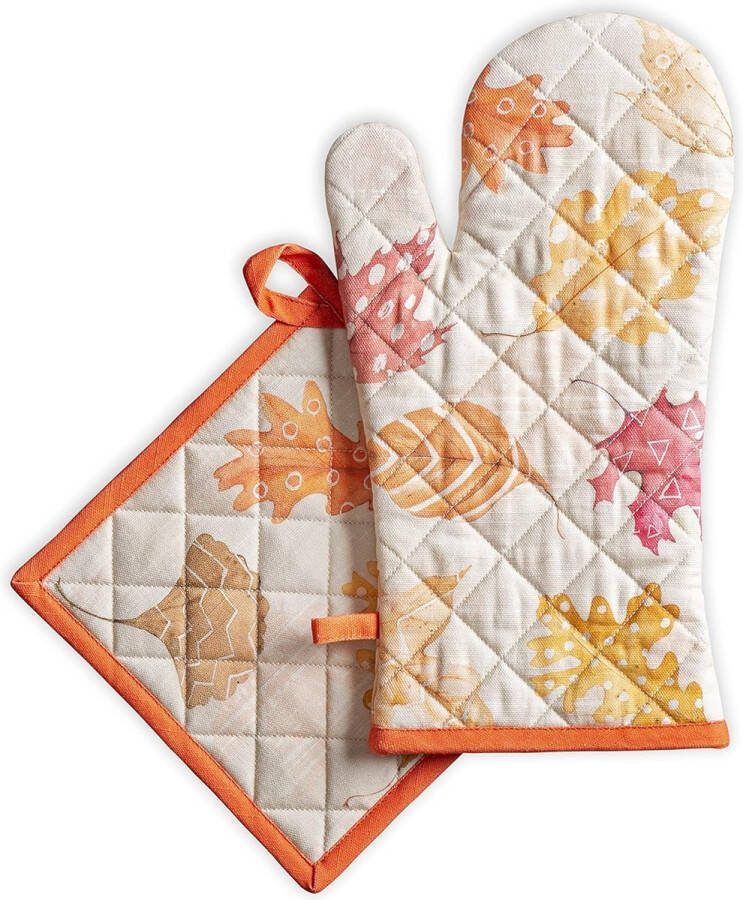 Ovenhandschoen & Pannenlap Set 100% Katoen Herfstkleuren