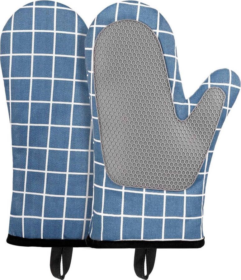 Ovenhandschoenen hittebestendige ovenhandschoenen siliconen en katoen siliconen antislipontwerp geschikt voor koken bakken barbecueën (blauw)