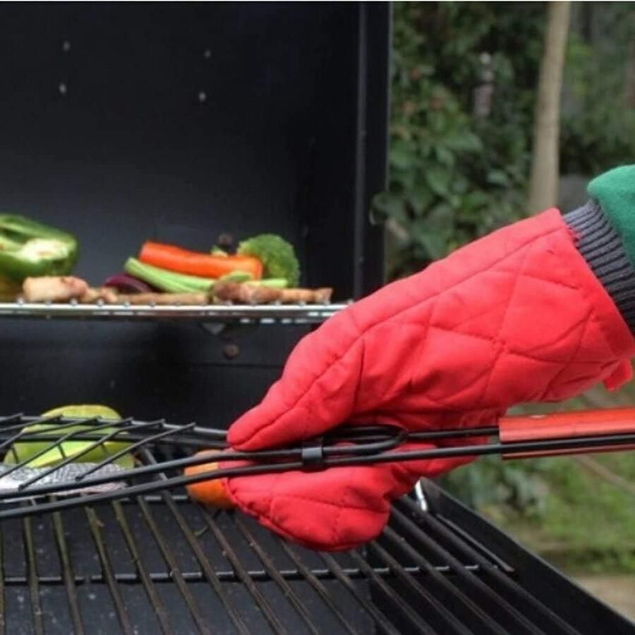 Ovenhandschoenen hittebestendige ovenhandschoenen verdikte hittebestendige ovenhandschoenen pannenlappen bakhandschoenen 1 paar (rood)