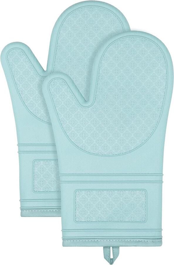 Ovenhandschoenen set van 2 stuks hittebestendig tot 300 °C antislip LFGB-gecertificeerde ovenwanten siliconen perfect voor de keuken voor grillen koken en bakken mintgroen
