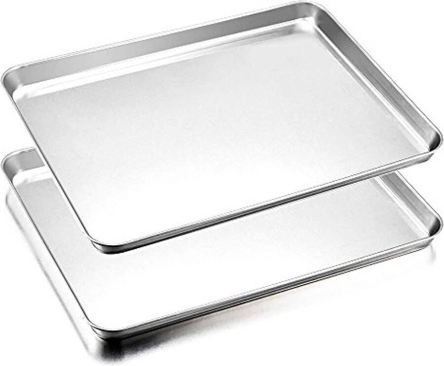 Ovenplaat taartplaat set van 2 Roestvrijstalen rechthoekig 40 x 30 x 25 cm niet giftig voor bakken en serveren gemakkelijk te reinigen