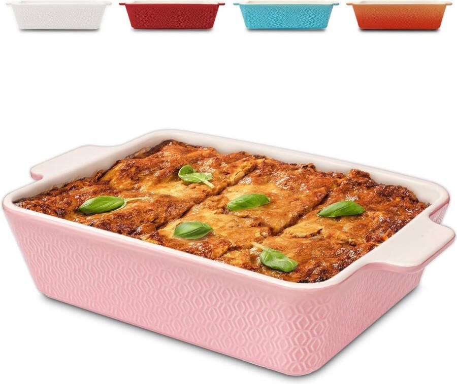 Ovenschaal Groot van Keramiek voor Lasagne Tiramisu en Ovenschotel Extra Hoge Rand Vierkant Roze Grote Ovenschaal van Keramiek Geschikt voor Lasagne Tiramisu en Ovenschotel met Extra Hoge Rand Vierkant Roze