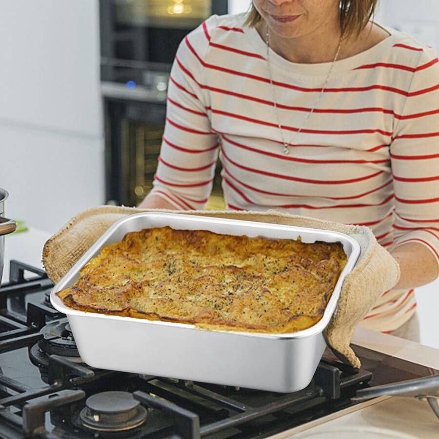 Ovenschaal klein rechthoekig cakevorm roestvrij staal lasagnevorm voor lasagne tiramisu brownie 27 x 21 x 8 cm niet giftig en geschikt voor zware belasting vaatwasmachinebestendig