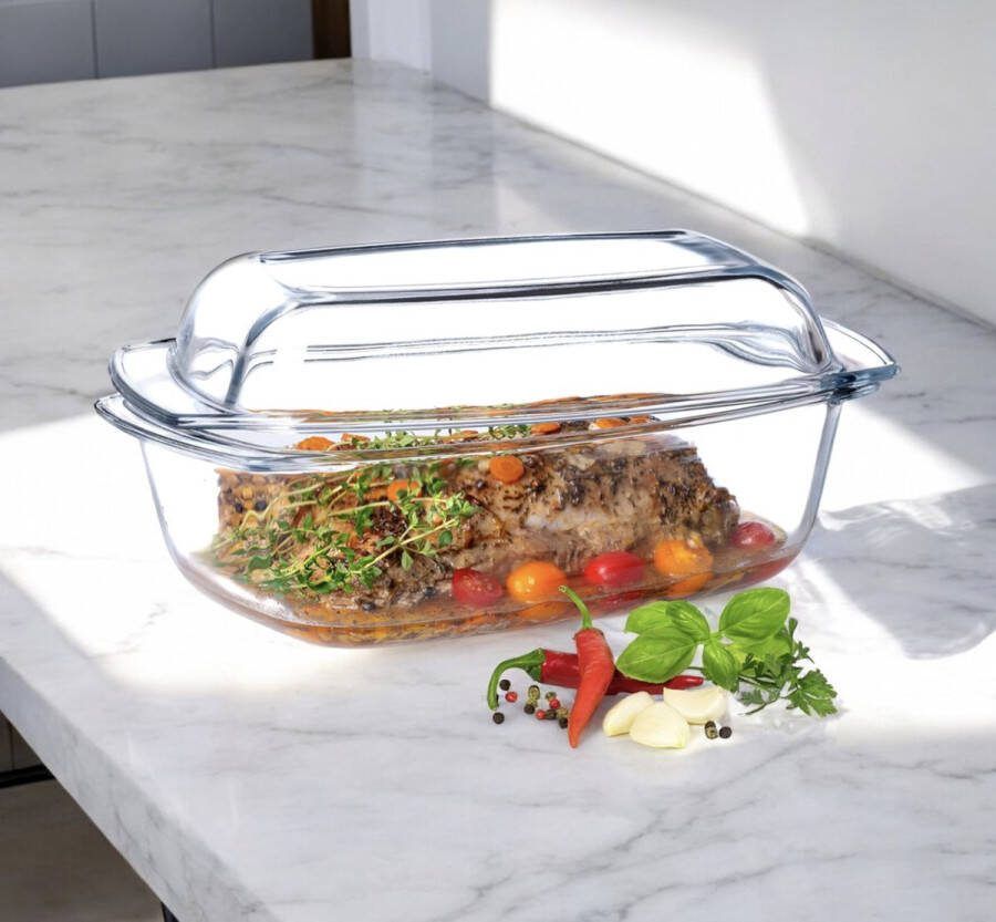 Ovenschaal met deksel en handgrepen 5 1 liter rechthoekige glazen braadpan van hittebestendig glas glazen ovenvorm voor vlees lasagne oven