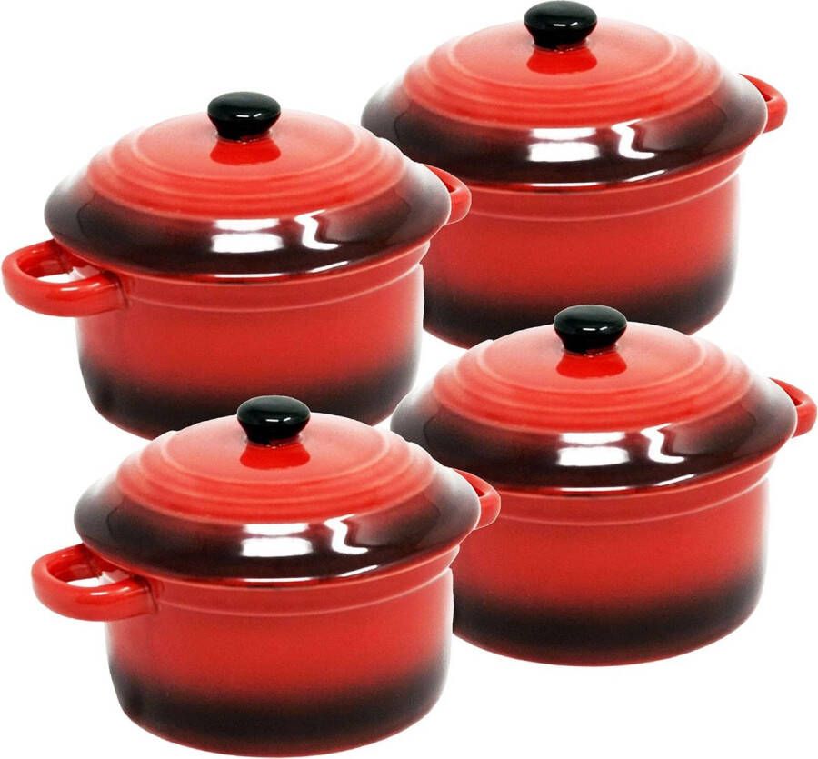 Ovenschaal met deksel Mini keramische ovenschalen 200 ml Ronde diameter 10 x 5 cm Oranje Rood en in sets