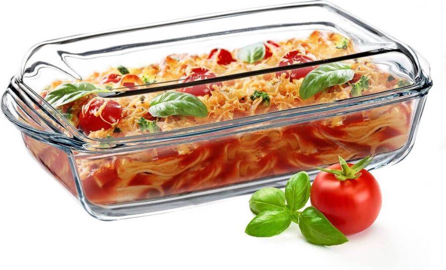 Ovenschaal van hittebestendig glas vuurvaste pot glazen braadpan met deksel en handgrepen servies voor braden oven elektrisch fornuis lasagne vlees transparant (rechthoek 3 95 l)