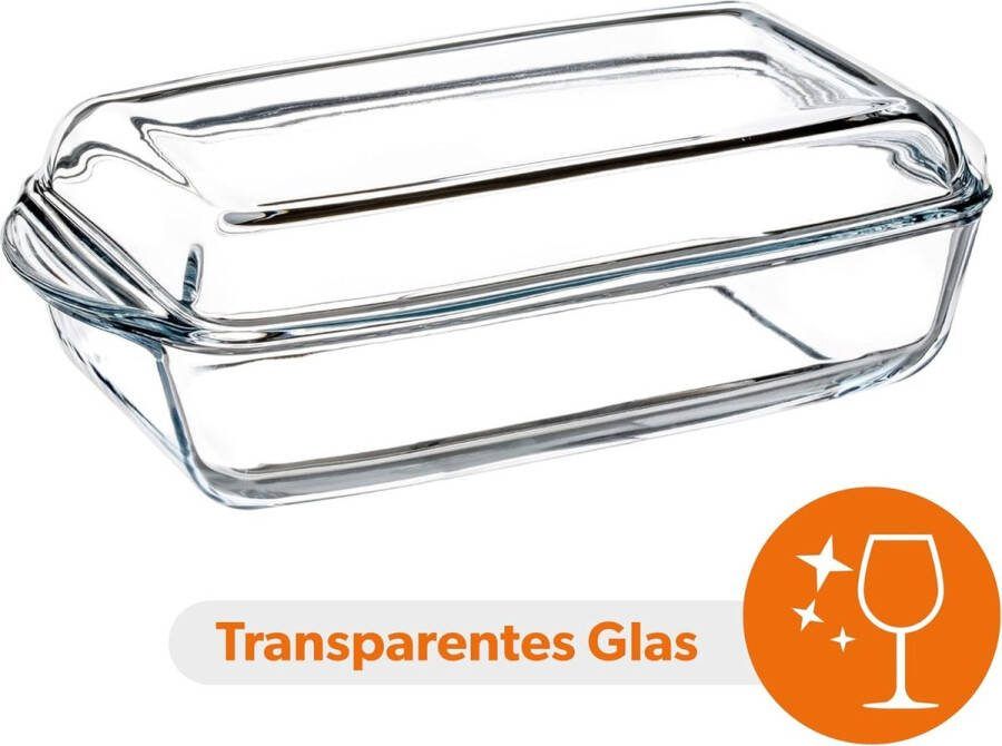 Ovenschaal van hittebestendig glas vuurvaste pot glazen braadpan met deksel en handgrepen servies voor braden oven elektrisch fornuis lasagne vlees transparant (rechthoek 3 95 l)