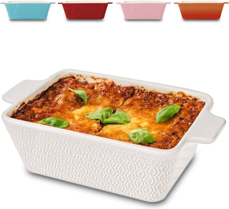 Ovenschaal van keramiek voor 2 personen voor lasagne tiramisu en ovenschotel extra hoge rand vierkant wit Vertaling: Keramische ovenschaal voor 2 personen voor lasagne tiramisu en ovenschotel met extra hoge rand vierkant wit