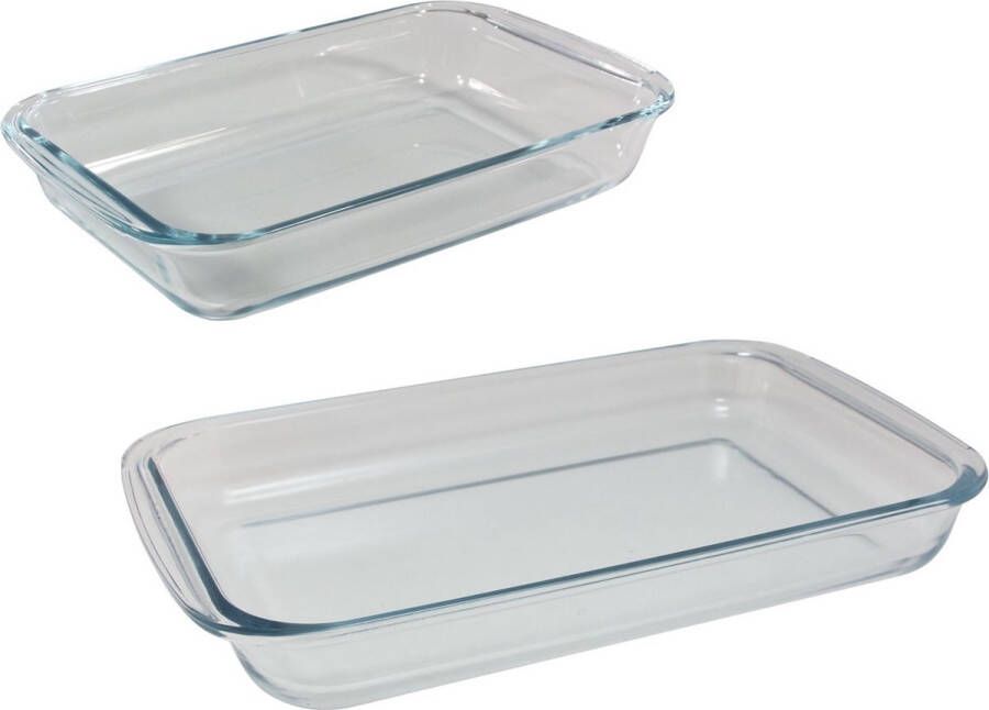 PYREX Set van 2 rechthoekige glazen ovenschalen 1 6 en 3 liter Ovenschotel schalen Bakvorm