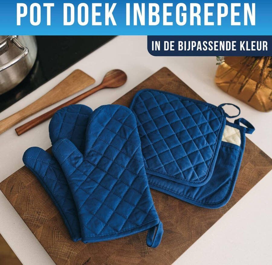Ovenwanten en pannenlappen in een set gemaakt van gerecycled katoen in verschillende kleuren (Blau)