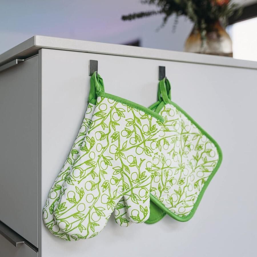 Ovenwanten en pannenlappen in een set gemaakt van gerecycled katoen in verschillende kleuren (Grün)