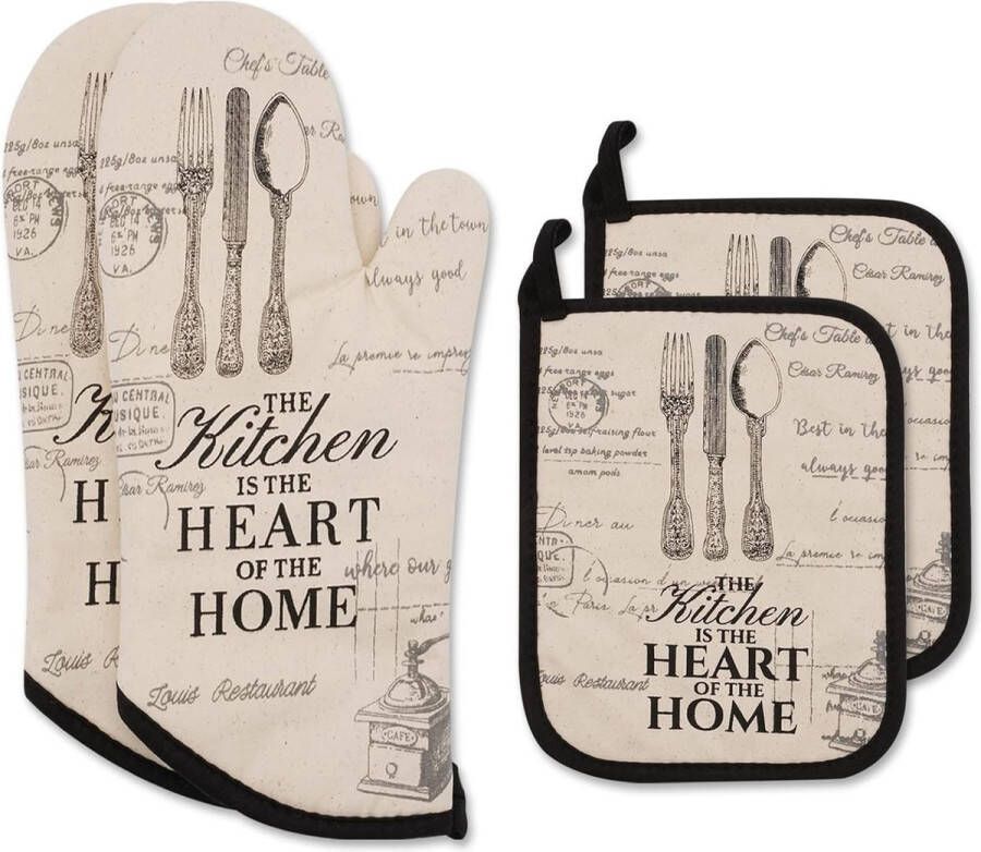 Ovenwanten en pannenlappen set hittebestendige ovenwanten voor koken bakken 32 cm lang vintage stijl