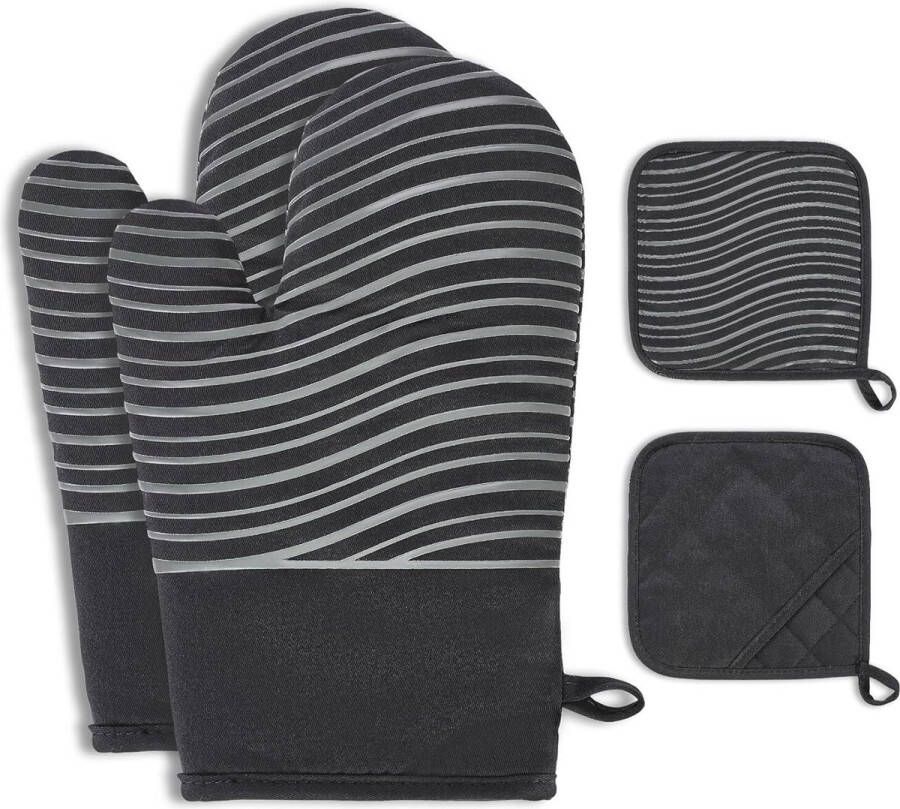 Ovenwanten pannenlappen set van 4 keuken pannenhandschoenen met siliconen anti-slip design pannenlap handschoenen geschikt voor bakken koken grillen