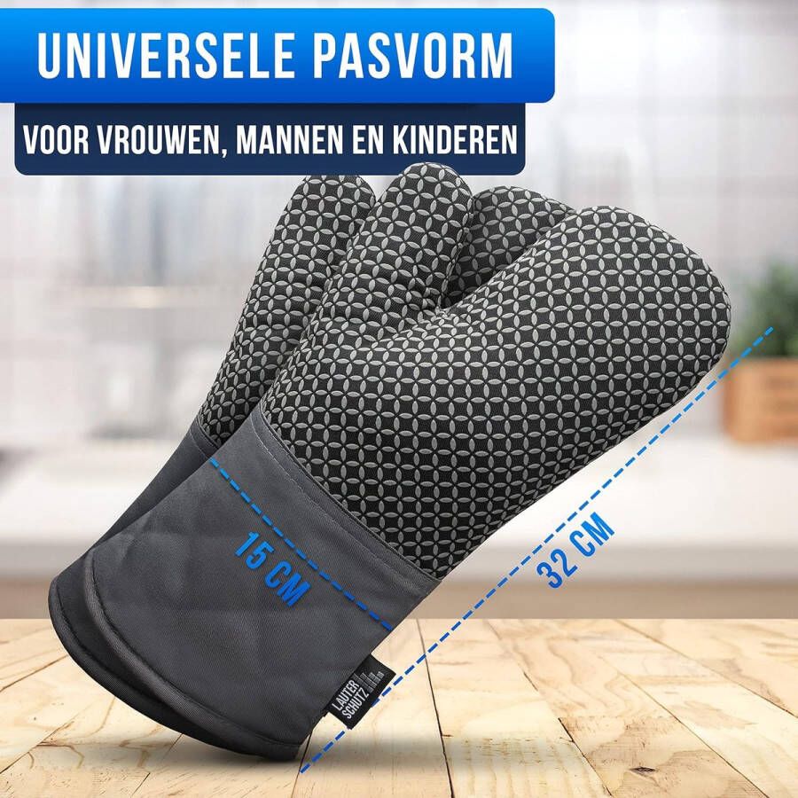 Ovenwanten per paar met siliconen coating voor optimale grip en hittebestendigheid (contactwarmte: 250°C) in kleuren (Grijs)