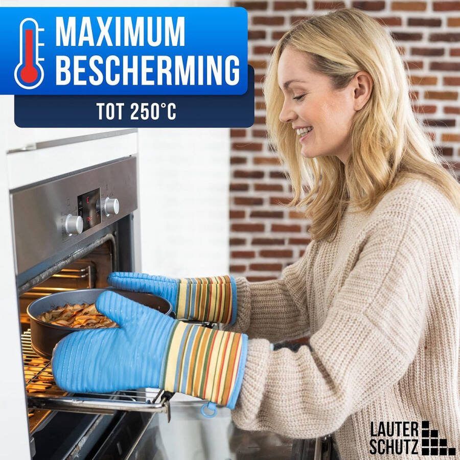Ovenwanten per paar met siliconen coating voor optimale grip en hittebestendigheid (contactwarmte: 250°C) in kleuren (Gekleurd lichtblauw)