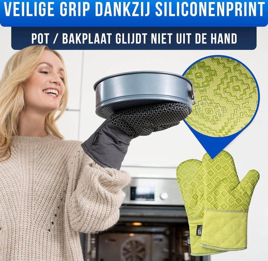 Ovenwanten per paar met siliconen coating voor optimale grip en hittebestendigheid (contactwarmte: 250°C) in kleuren (Groen)
