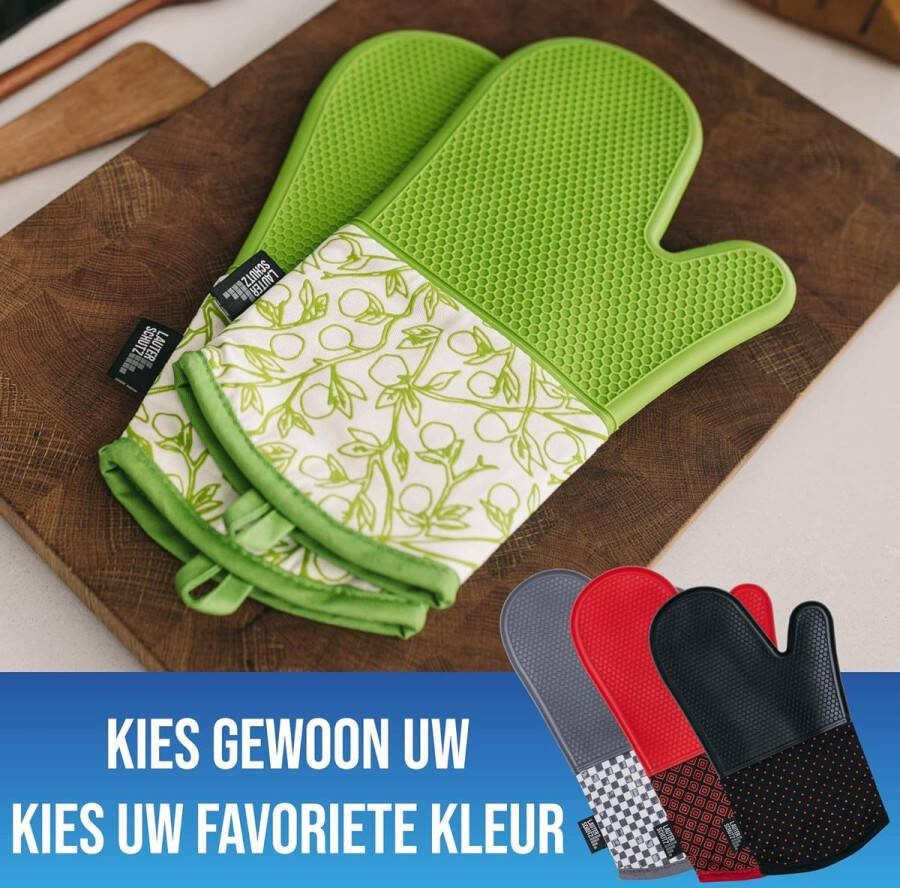 Ovenwanten per paar met volledige siliconencoating voor de beste grip en hittebestendigheid (contactwarmte: 250°C) in verschillende kleuren (Groen Massief silicone)