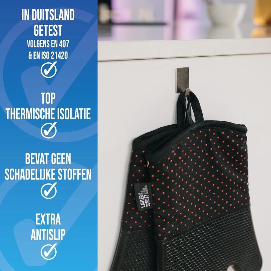 Ovenwanten per paar met volledige siliconencoating voor de beste grip en hittebestendigheid (contactwarmte: 250°C) in verschillende kleuren (Zwart Massief silicone)