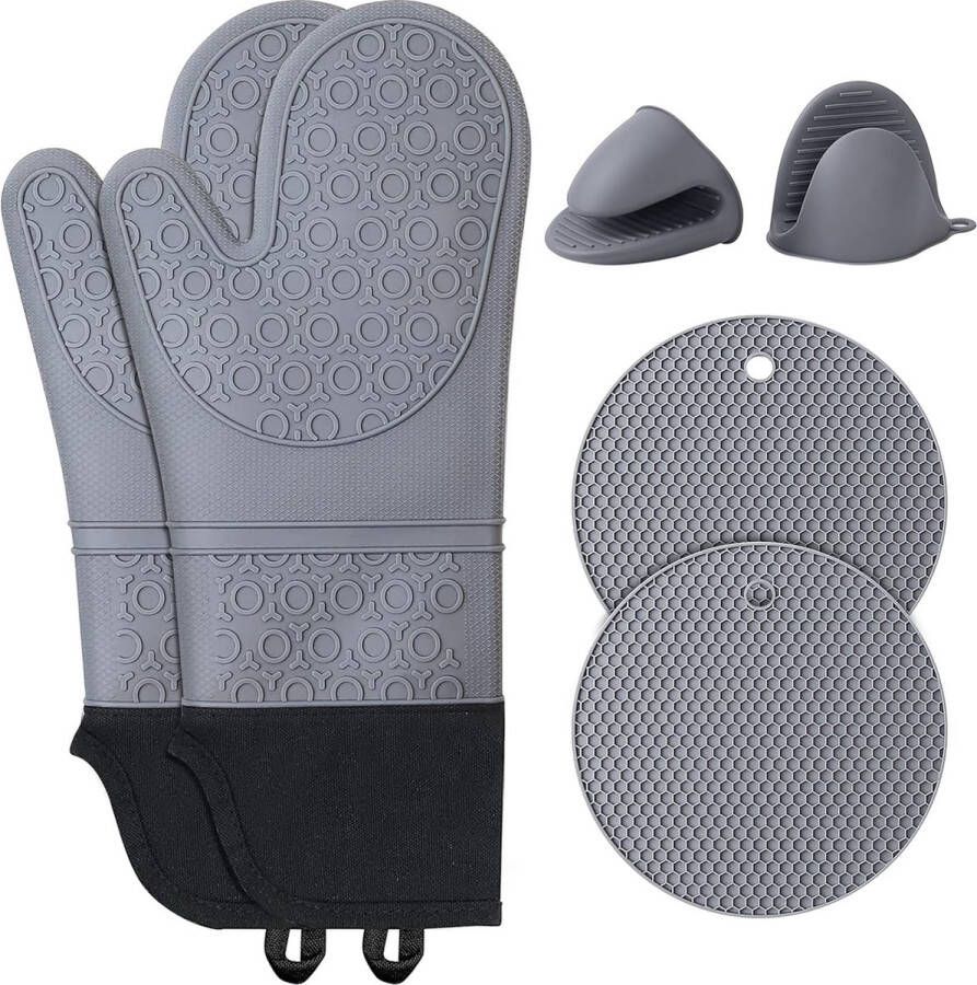 Ovenwanten siliconen set: pannenwanten hittebestendige ovenwanten extra lange antislip ovenwanten keuken kookhandschoenen voor koken bakken grillen mannen en vrouwen