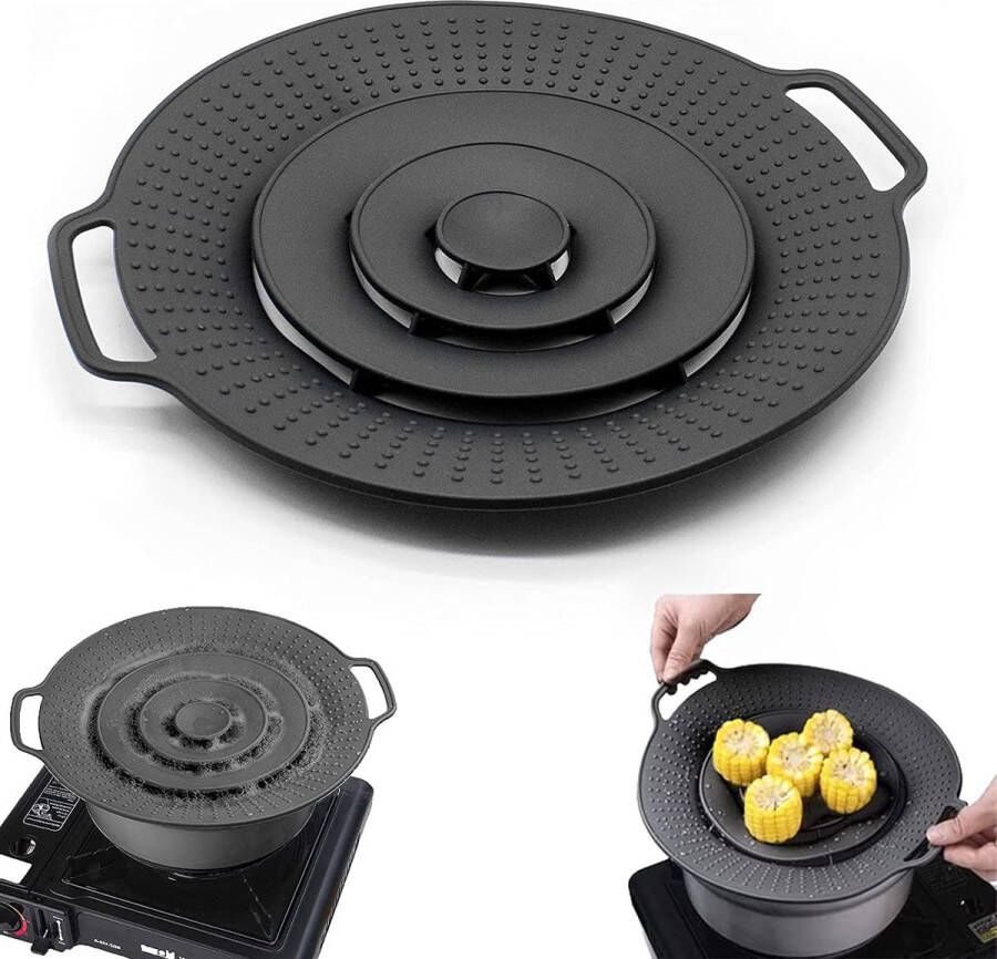 Overkookbeveiliging en spatbescherming van siliconen pannendeksel spatbescherming overloopbeveiliging voor potten en pannen tussen 15-28 cm