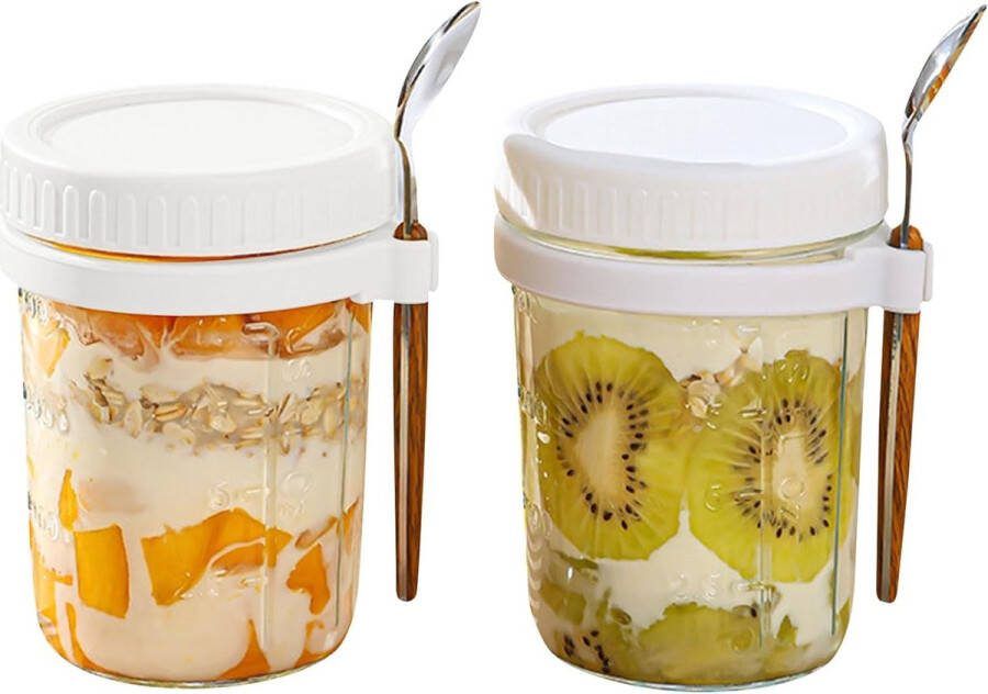 Overnight oats potjes Muesli beker Mason jar Overnight oats Havermout 2 stuks Must have voor jouw ontbijt!