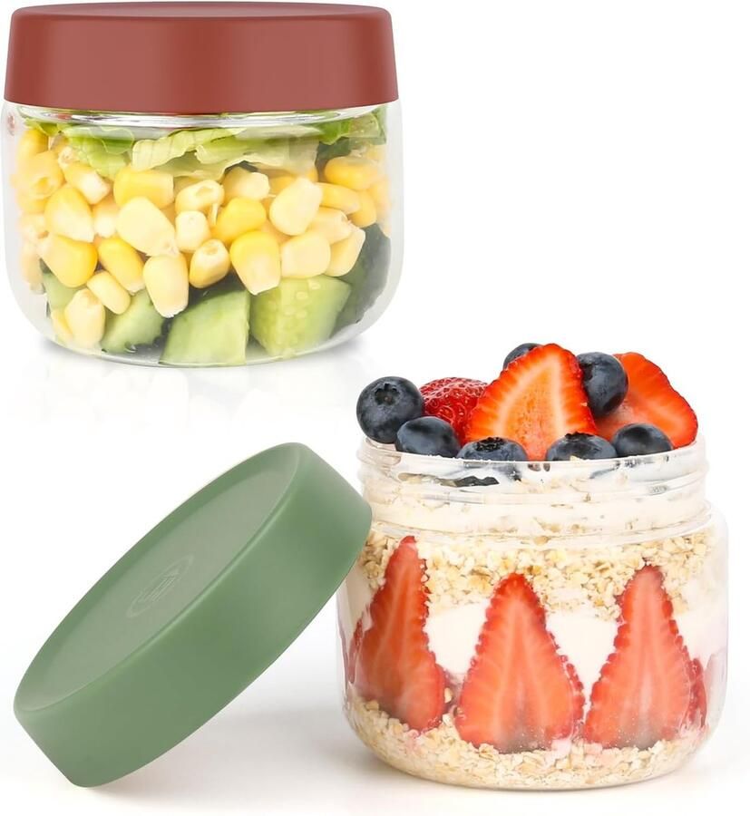 Overnight oats potjes Muesli beker Mason jar Overnight oats Havermout 2 stuks Must have voor jouw ontbijt!