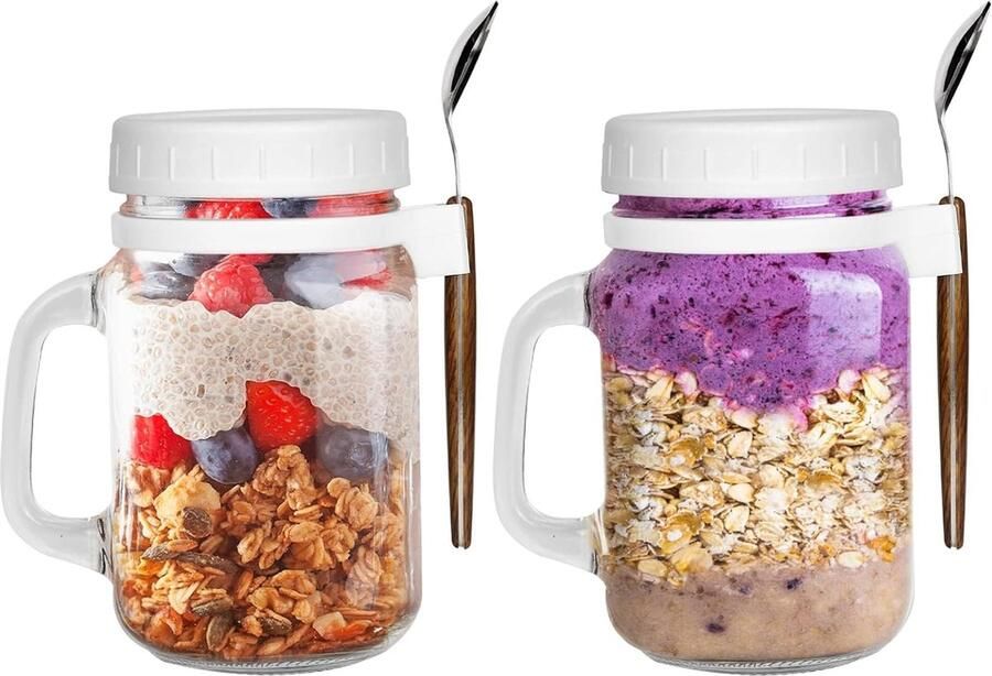 Overnight oats potjes Muesli beker Mason jar Overnight oats Havermout 2 stuks Must have voor jouw ontbijt!