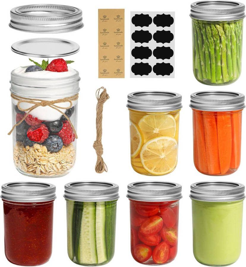 Overnight oats potjes Muesli beker Mason jar Overnight oats Havermout 8 stuks Must have voor jouw ontbijt!