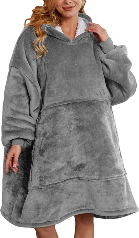 Oversized sweatshirt-deken uniseks sherpa deken met capuchon draagbaar knuffeldeken met mouwen en zak grijs