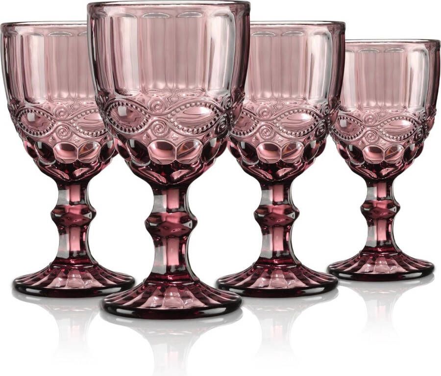 Paar vintage wijnglazen met reliëf gekleurd reliëf rode wijnglas witte wijnglas drinkglas kelkglas wijnglas voor wijn sapdranken 300 ml set van 4 machineveilig