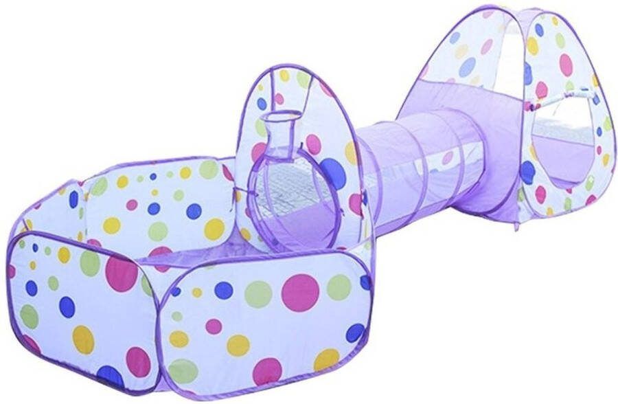 Paarse 3-in-1 Pop-Up Speeltent Met Tunnel Kruiptunnel Speelgoed Speelhuis Tent Kindertent