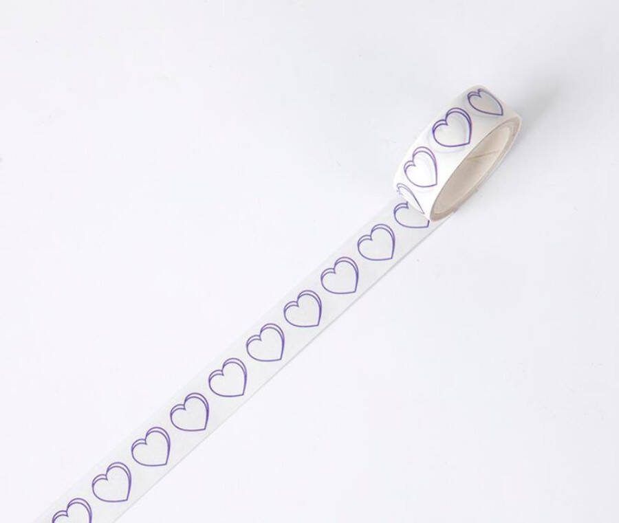 Paarse Hartjes Washi Tape Simpel Elegant Klassiek Harten Paars Wit Masking Tape Bullet Journal Journalling Journal Witte Hartjes met Paarse Ring