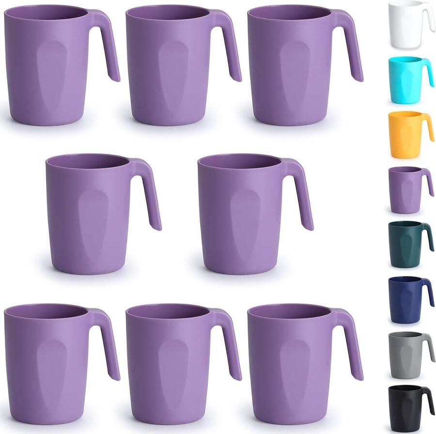 Paarse plastic koffiekopjes set van 8 450 ml plastic koffiekopjes met handgrepen herbruikbaar waterbekers gemakkelijk mee te nemen ideaal voor thuis tuin picknick camping buiten