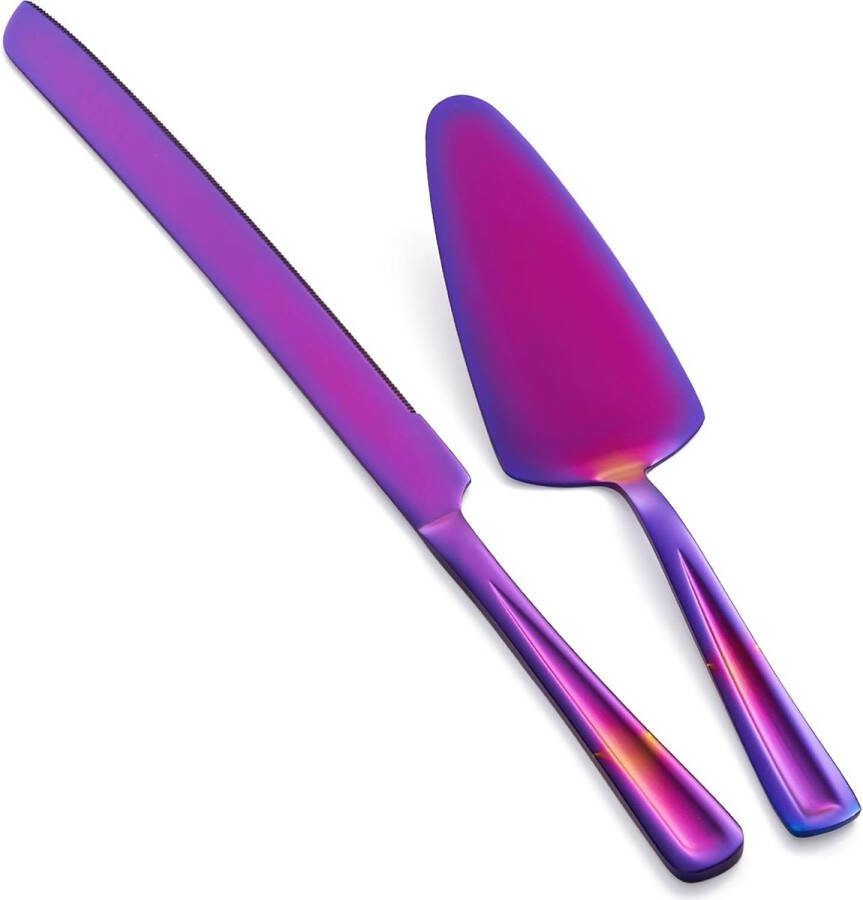 Paarse taartmessen- en serveerset 33 cm roestvrijstalen taartmessenset elegante taartmessenset voor bruiloft verjaardag feest jubileum