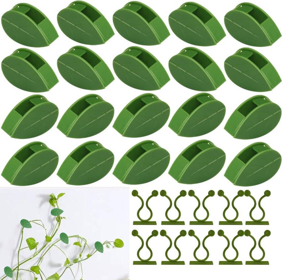 Pack of 100 Plant Clips Plant Holder Wall Self-Adhesive Plant Clips 50 Leaf-shaped Vine Holder Green with 50 Plant Attachment Clips White Climbing Aid for Gardening Vegetables Cable Organiser