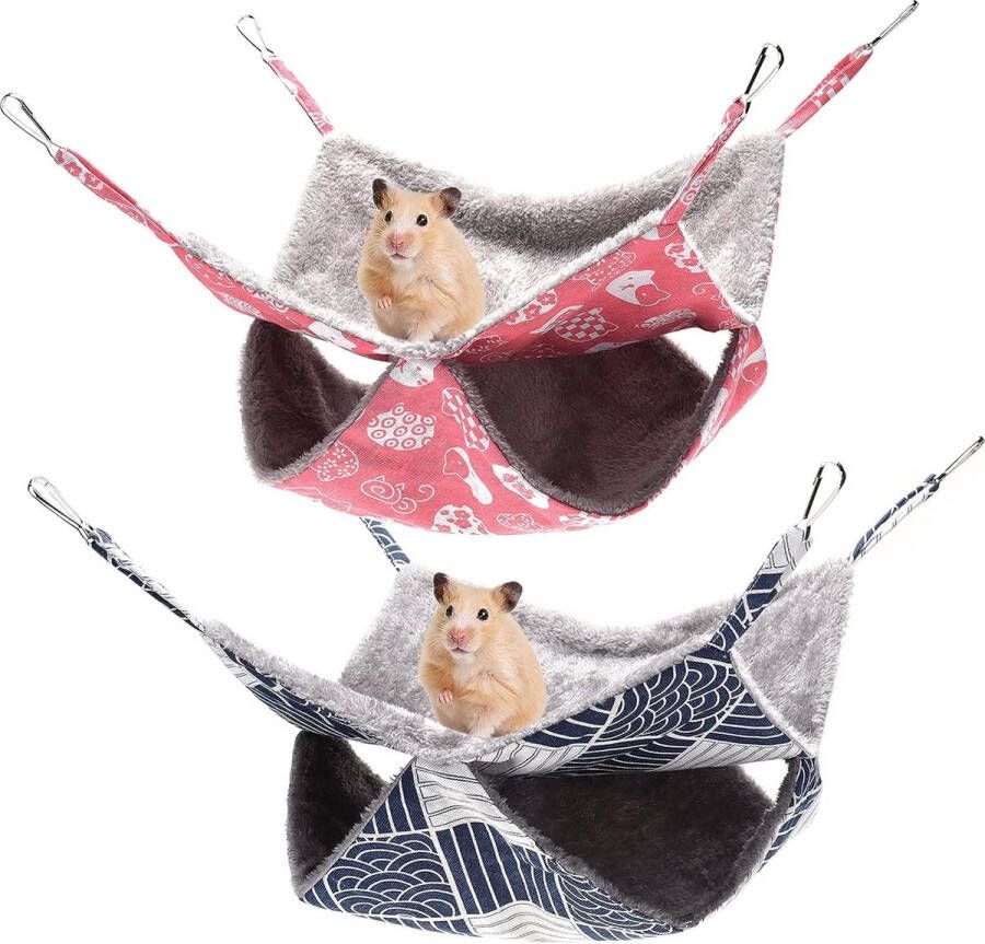 Pack of 2 Guinea Pig Hammock for Small Animals Cuddly Cave Guinea Pigs Soft and Warm Pets Cage Pet Hammock for Hamster Ferret Cage Pink and Blue