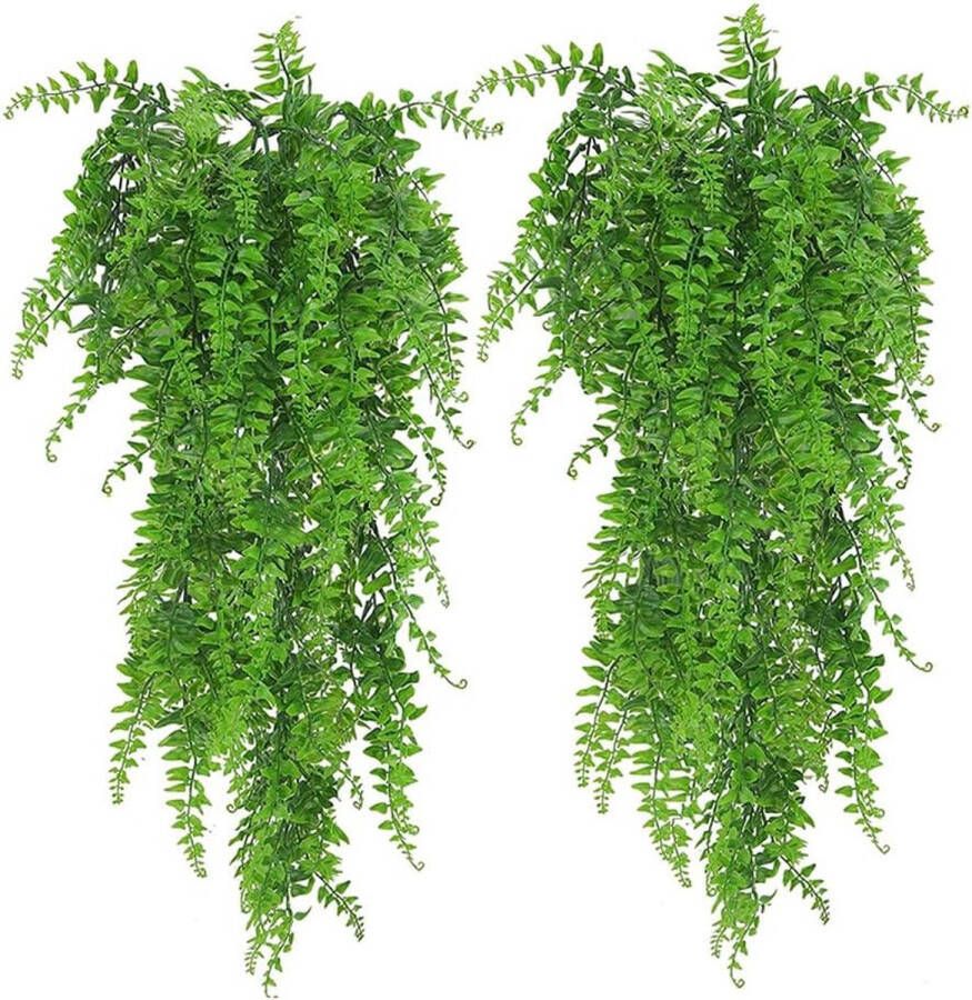 Pack of 2 Hanging Plastic Plants Plastic Plants Hanging Artificial Plants Artificial Plant Fern Green for Home Garden Wedding Wall Decoration Wedding Garland (Green)