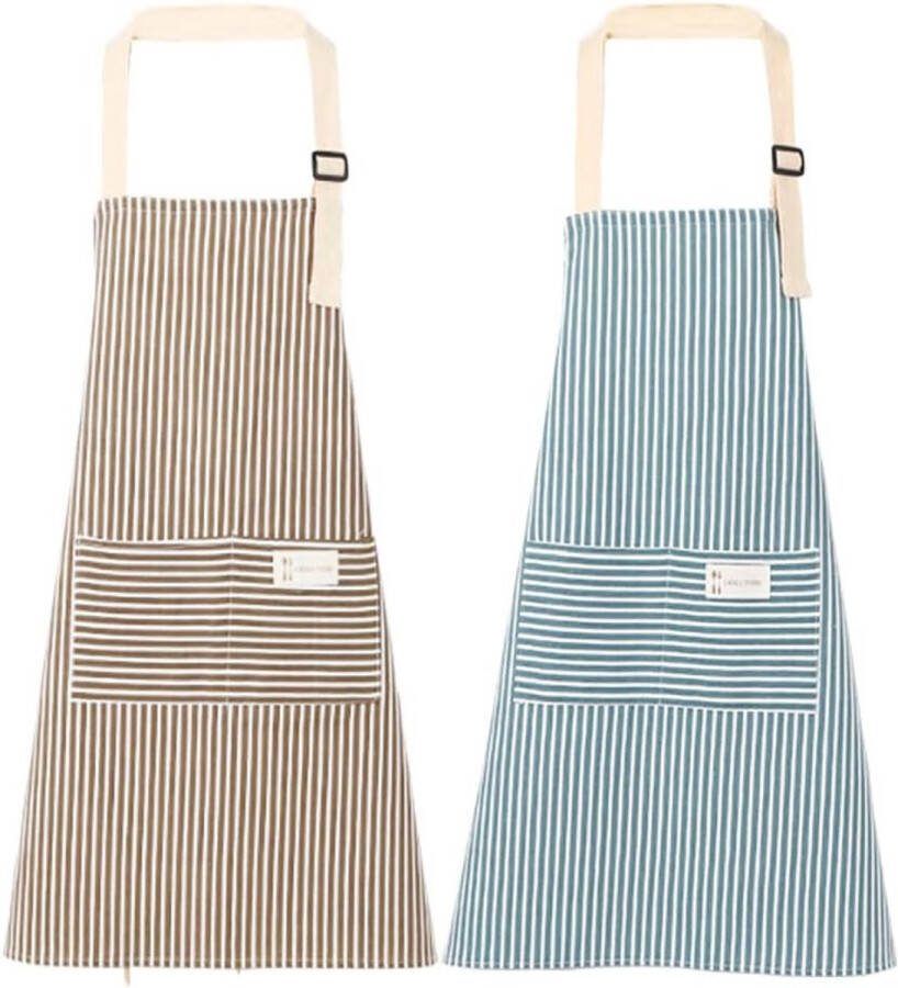 Pack van 2 dames keukenschorten katoenen linnen schort verstelbare keukenschort slabbetjesschort BBQ-schort voor koken bakken ambachten
