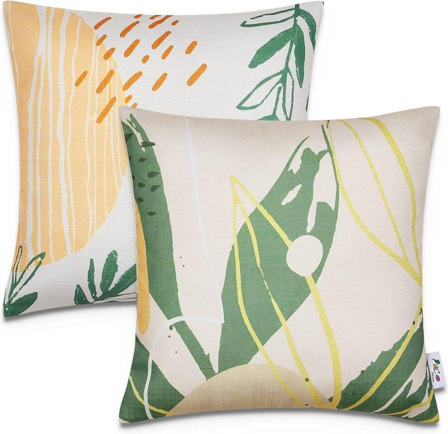 Paco Home Set Van 2 Kussenhoes 45x45 Deco Hoofdkussen Kussenovertrek Veelkleurig Sierkussen Indoor Outdoor Sofa Kleur:Grün-Weiß Stelt:2pcs-Set