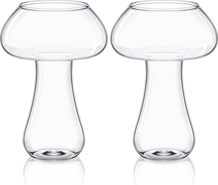 Paddestoelglazen cocktailglazen 2 stuks 250 ml paddestoelvormige glazen beker set van 2 heldere drinkbekers nieuwigheid paddestoel martini wijnglazen voor KTV Night Party Bar Club Gift